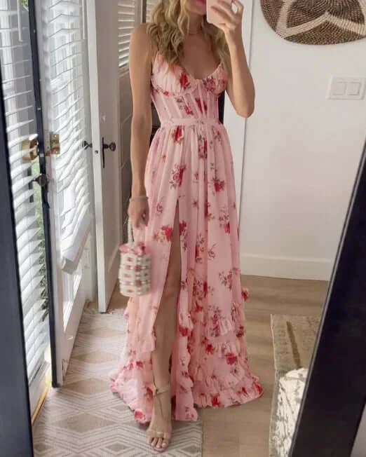 Maxi Sundress - Elegant - Slit - Floral Dress - Corset Dress-Allison Arch