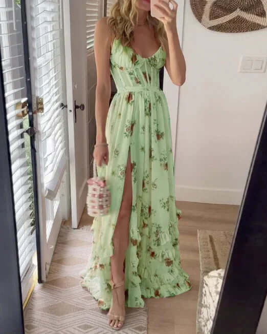 Maxi Sundress - Elegant - Slit - Floral Dress - Corset Dress-Allison Arch