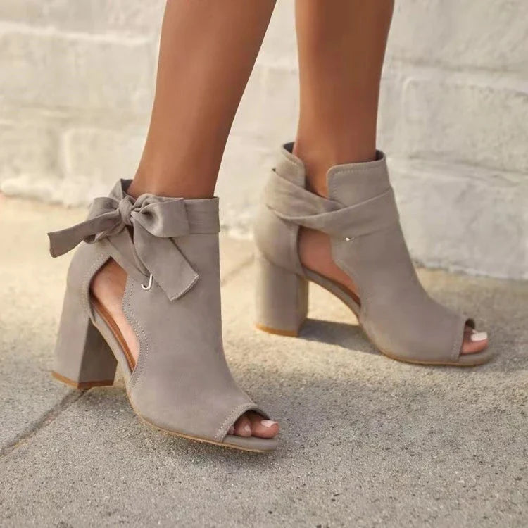 Open Toe Boots - Bow - Block Heel - Heeled Ankle Boots - Women's Heels-Allison Arch