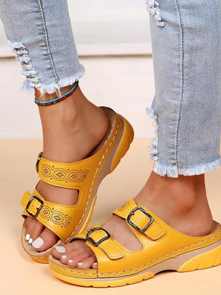 Orthopedic Sandals - Double Buckle - Thick Sole - Slip-On Sandals - Women's Slides-Allison Arch