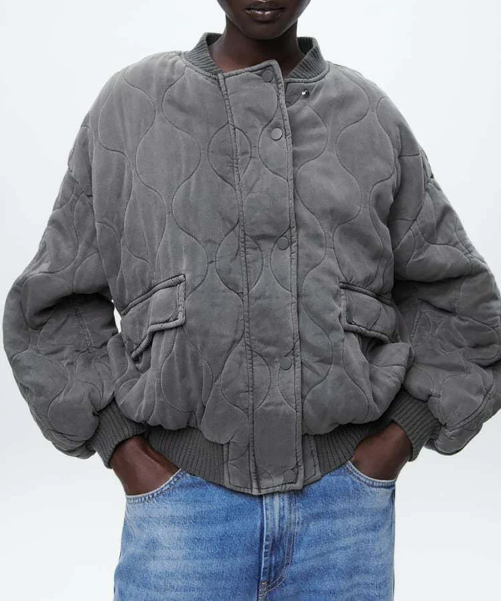 Oversized Jacket - Gray - Padded - Bomber Jacket - Women's Jacket-Allison Arch