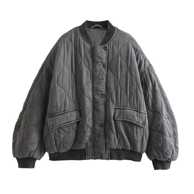 Oversized Jacket - Gray - Padded - Bomber Jacket - Women's Jacket-Allison Arch