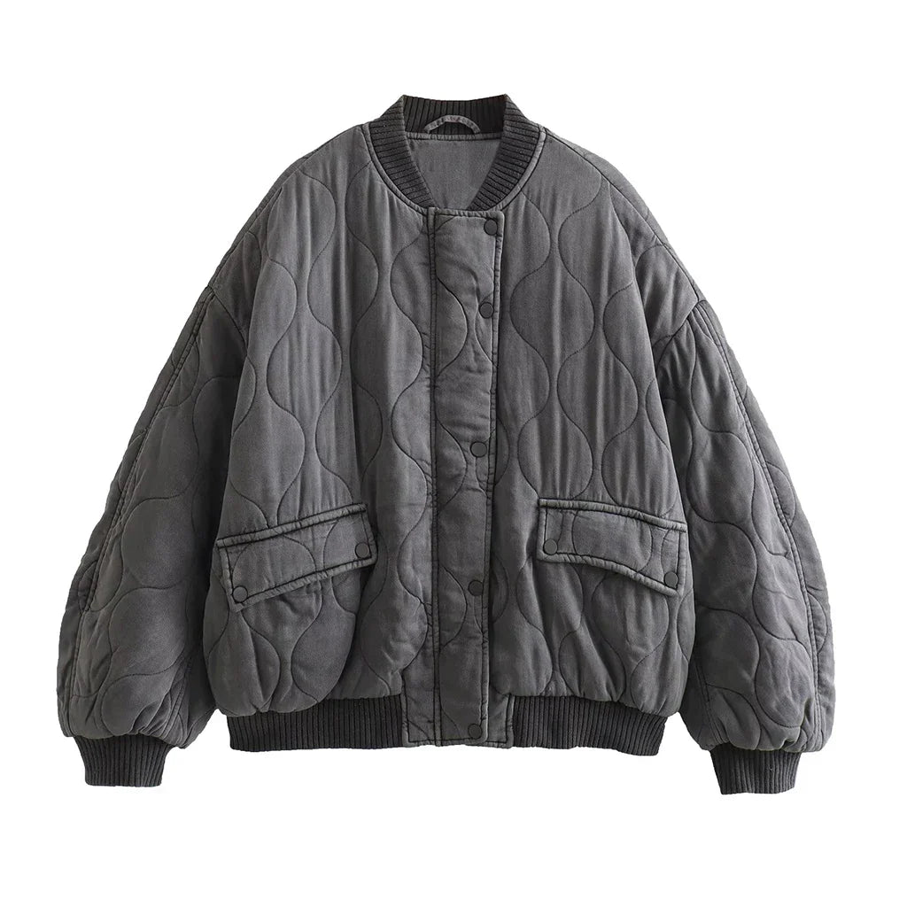Oversized Jacket - Gray - Padded - Bomber Jacket - Women's Jacket-Allison Arch