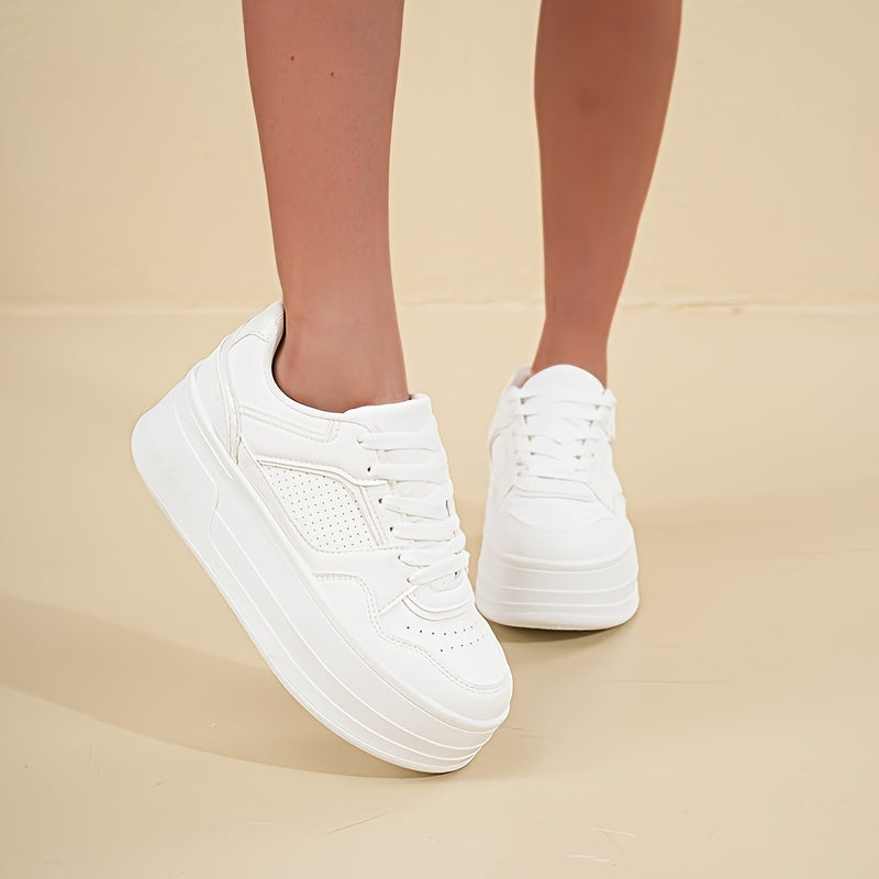 Platform Sneakers - Lace-Up - Plateau - White Sneakers - Women's Sneakers-Allison Arch