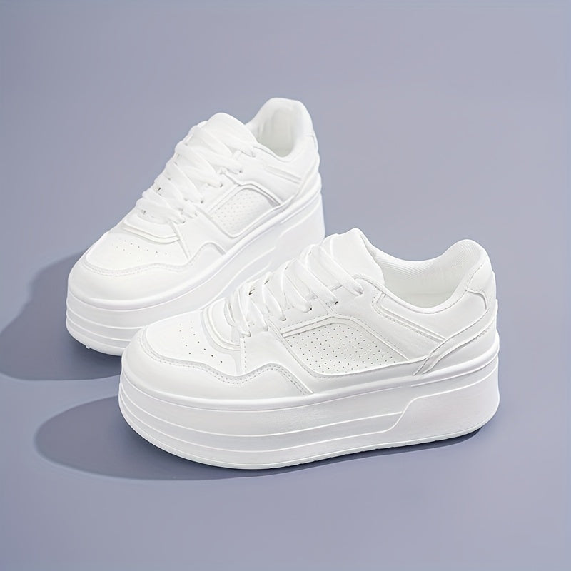 Platform Sneakers - Lace-Up - Plateau - White Sneakers - Women's Sneakers-Allison Arch