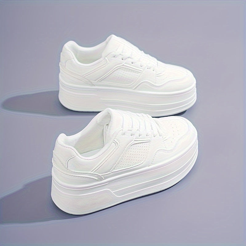 Platform Sneakers - Lace-Up - Plateau - White Sneakers - Women's Sneakers-Allison Arch
