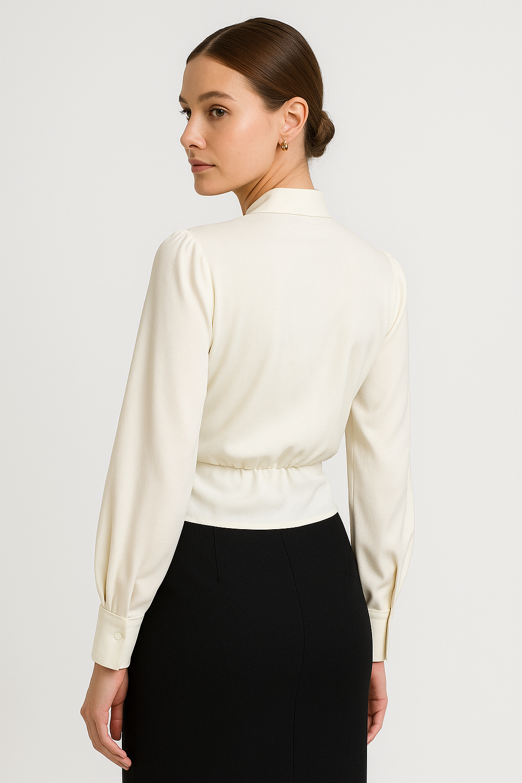 Satin Blouse - Long Sleeve - V-Neck - Satin Shirt - Women's Blouse-Allison Arch