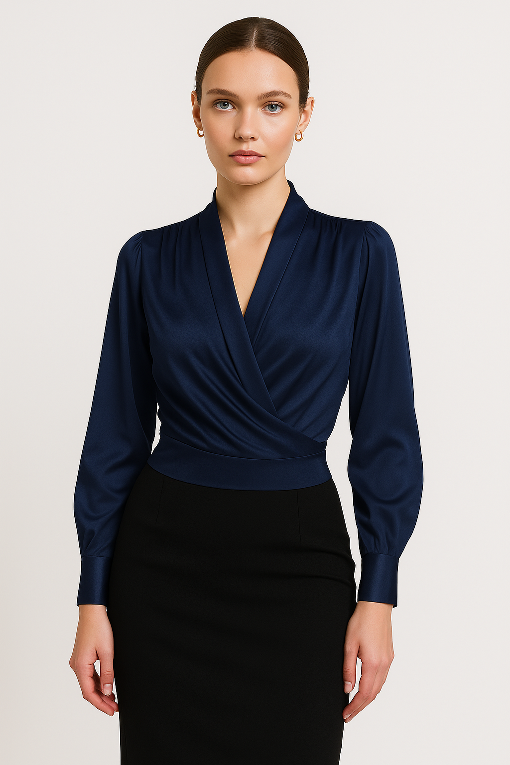 Satin Blouse - Long Sleeve - V-Neck - Satin Shirt - Women's Blouse-Allison Arch