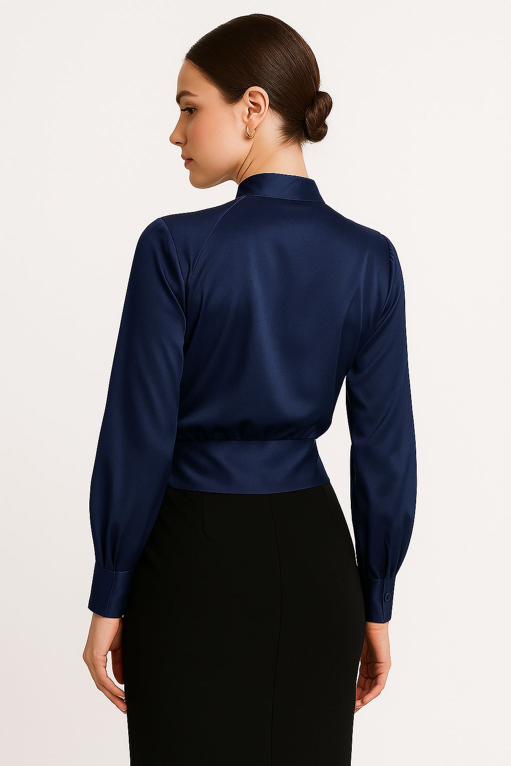 Satin Blouse - Long Sleeve - V-Neck - Satin Shirt - Women's Blouse-Allison Arch