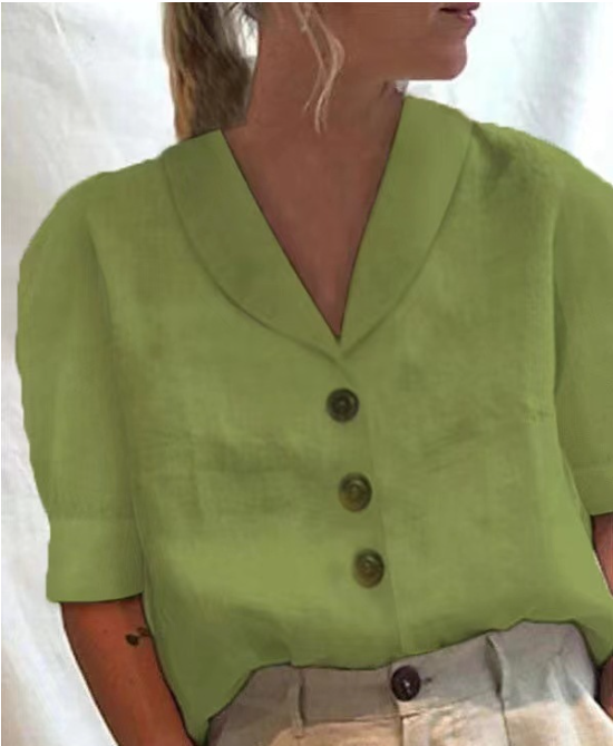 Short Sleeve Blouse | Loose Fit | Collared | Button-Up Top | Ladies Tops-Allison Arch