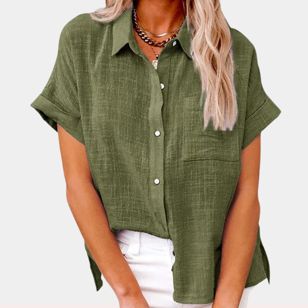 Short Sleeve Shirt - Button-Up - Loose Fit - Summer Shirt - Women's Shirt-Allison Arch