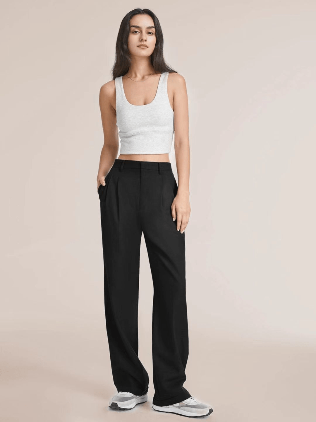 Wide Leg Trousers - Women's High Waisted Petite Wide Leg Dress Pants-Allison Arch