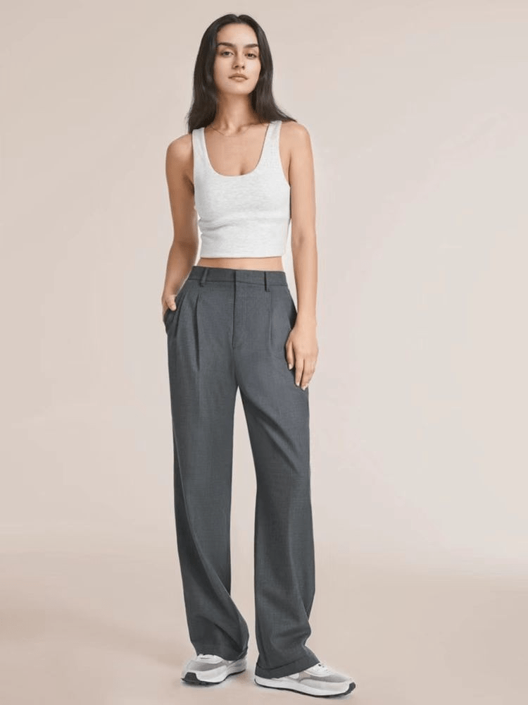Wide Leg Trousers - Women's High Waisted Petite Wide Leg Dress Pants-Allison Arch