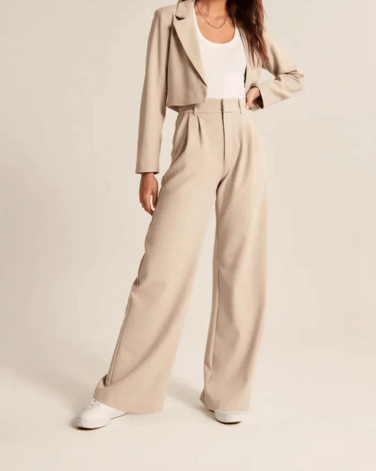 Wide Leg Trousers - Women's High Waisted Petite Wide Leg Dress Pants-Allison Arch