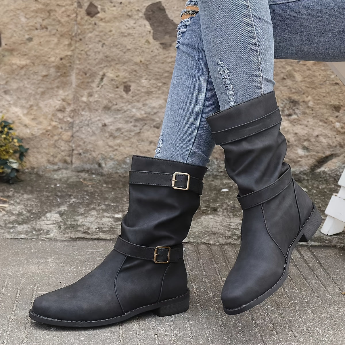 Women's Boots | Buckle Strap | Vintage | Mid Calf Boots | Slouchy Boots-Allison Arch