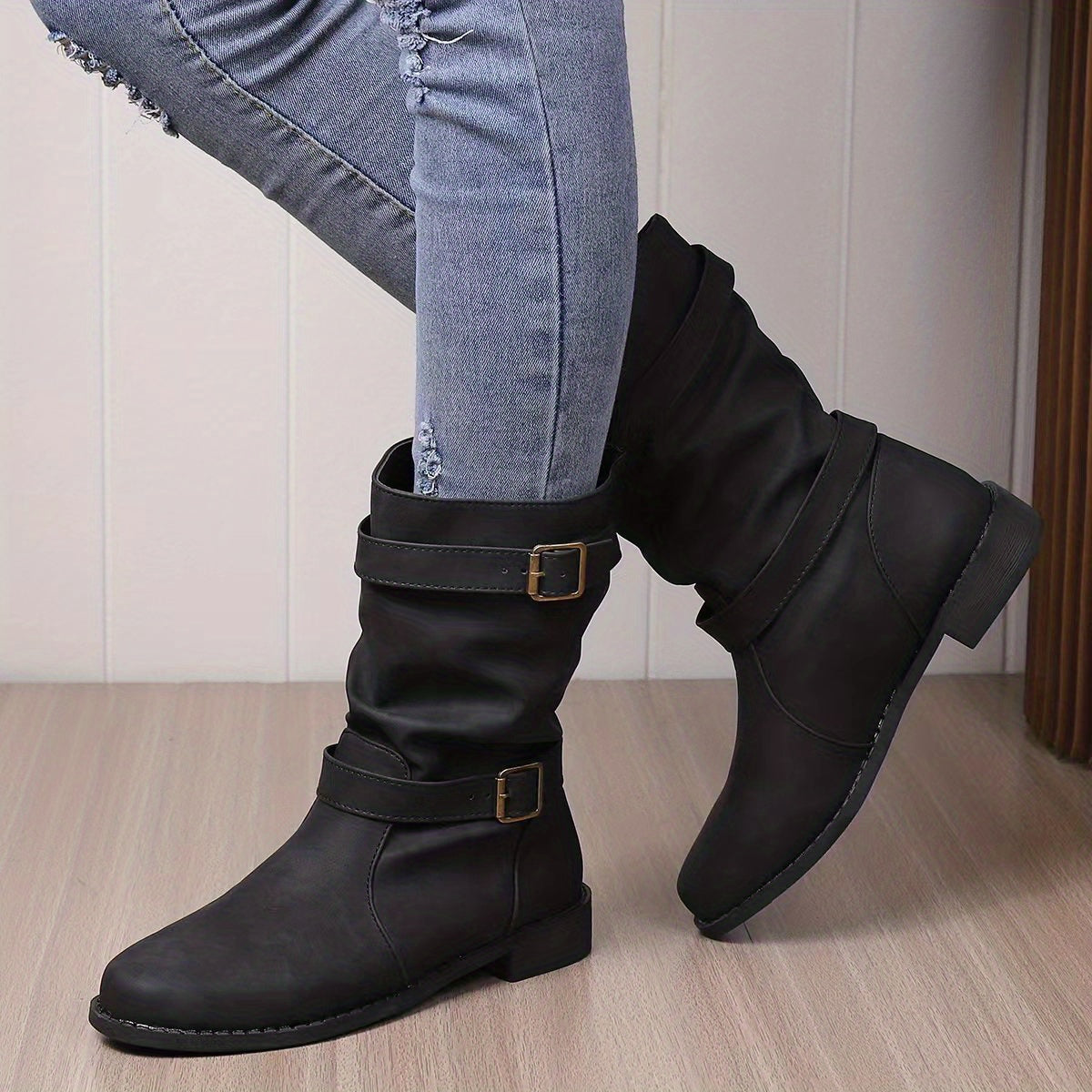 Women's Boots | Buckle Strap | Vintage | Mid Calf Boots | Slouchy Boots-Allison Arch