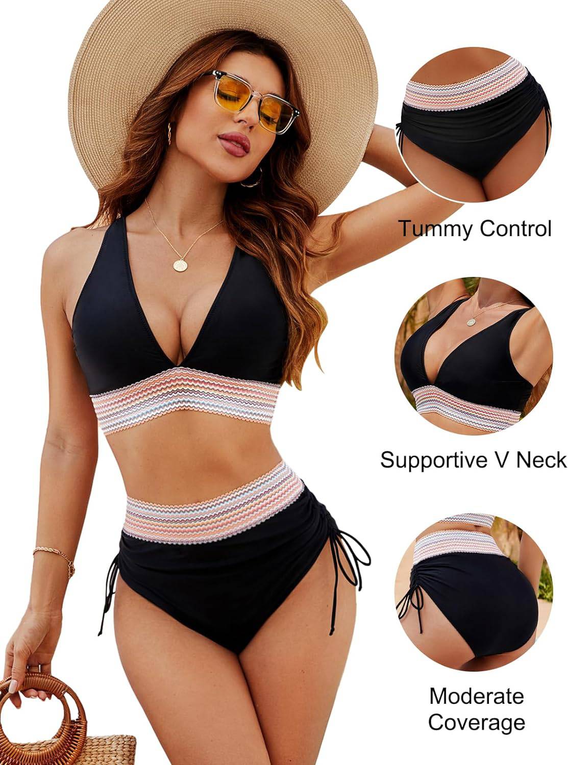 Bikini Set - Two-Piece - V-Neck - High Waist Bikini - Women's Swimwear-Allison Arch