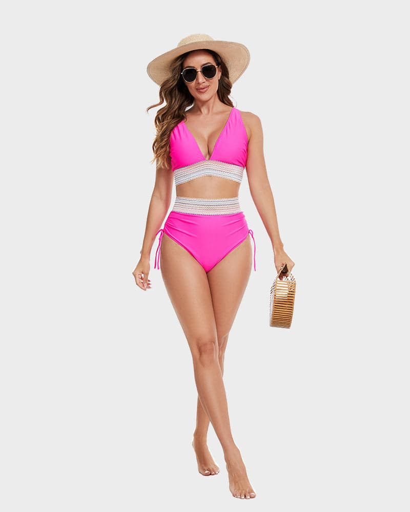 Bikini Set - Two-Piece - V-Neck - High Waist Bikini - Women's Swimwear-Allison Arch