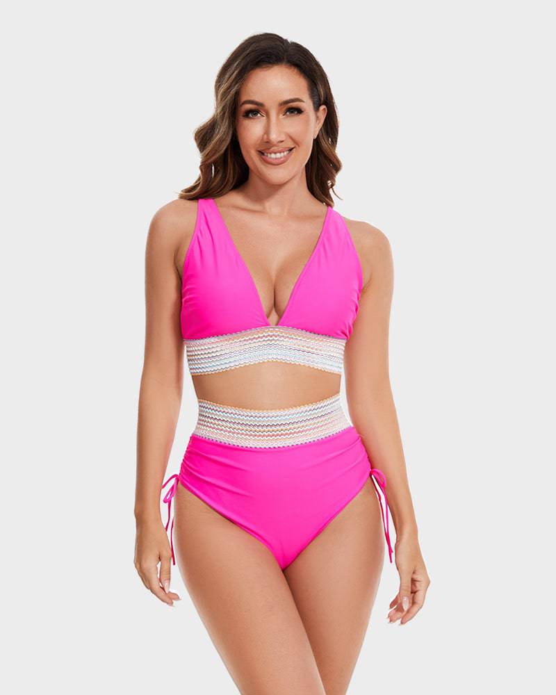 Bikini Set - Two-Piece - V-Neck - High Waist Bikini - Women's Swimwear-Allison Arch