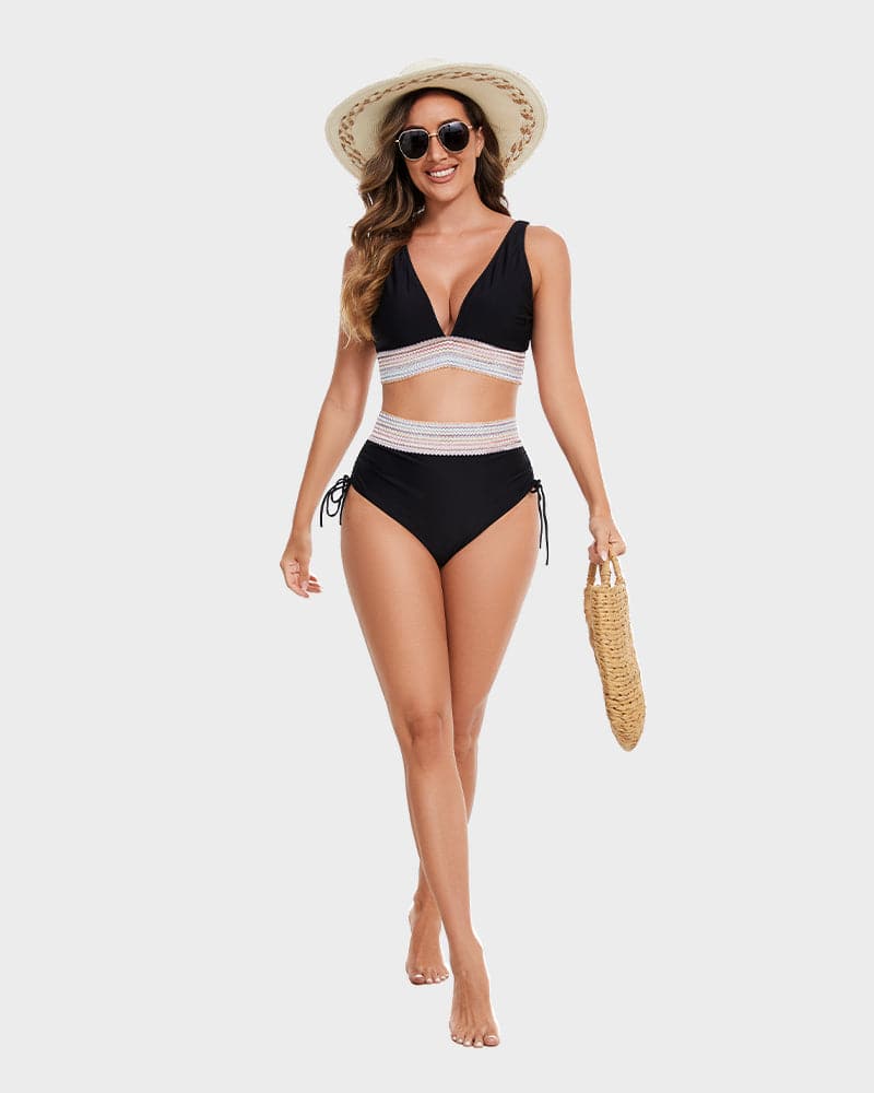 Bikini Set - Two-Piece - V-Neck - High Waist Bikini - Women's Swimwear-Allison Arch