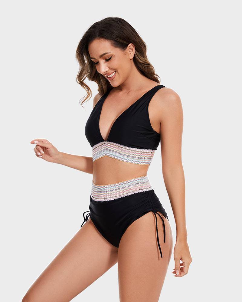 Bikini Set - Two-Piece - V-Neck - High Waist Bikini - Women's Swimwear-Allison Arch