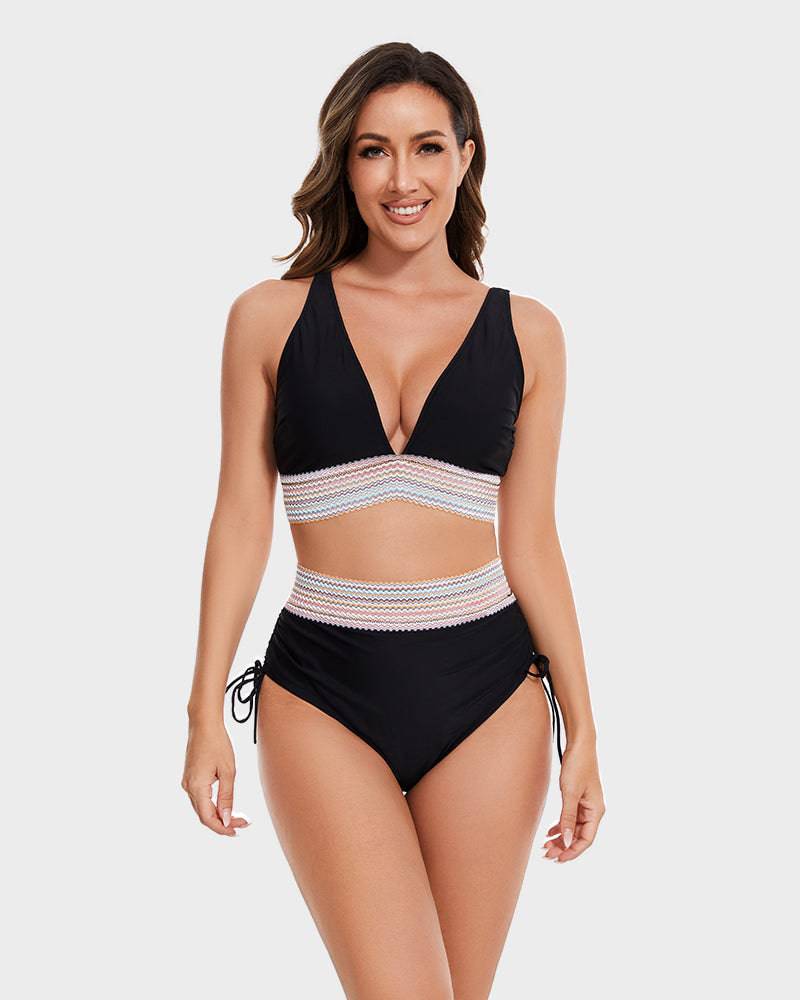 Bikini Set - Two-Piece - V-Neck - High Waist Bikini - Women's Swimwear-Allison Arch