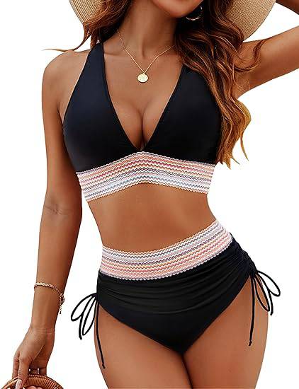 Bikini Set - Two-Piece - V-Neck - High Waist Bikini - Women's Swimwear-Allison Arch