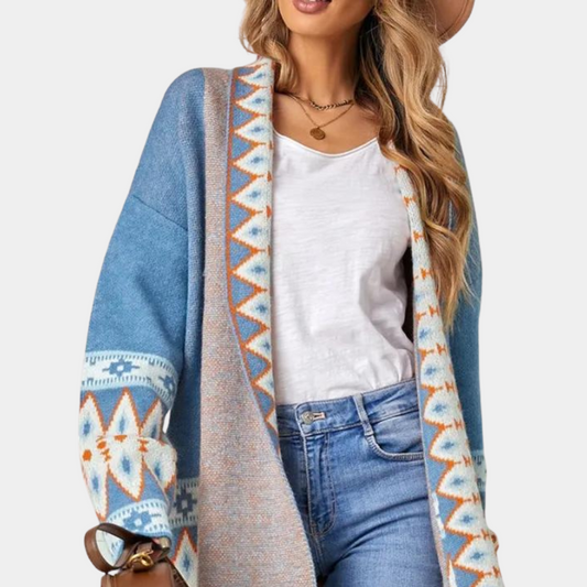 Blue Cardigan - Boho - Open Front - Long Cardigan - Women's Knitwear-Allison Arch