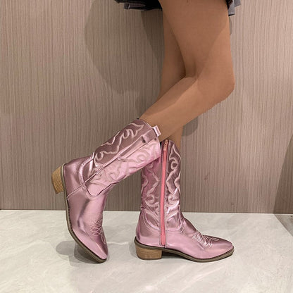 Cowboy Boots - Metallic - Mid Heel - Western Boots - Cowgirl Boots-Allison Arch