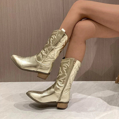 Cowboy Boots - Metallic - Mid Heel - Western Boots - Cowgirl Boots-Allison Arch