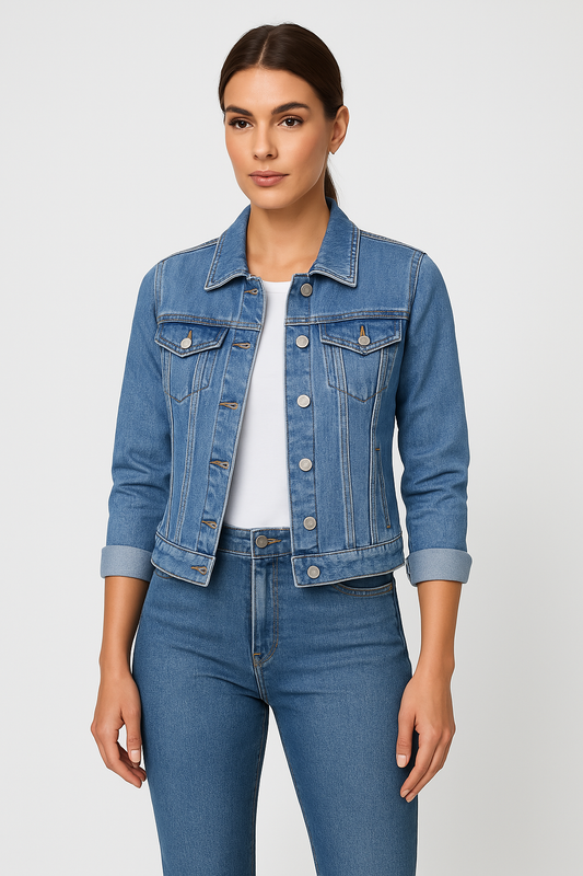 Denim Jacket - Women's Classic Short Slim Fit Jean Denim Jacket-Allison Arch