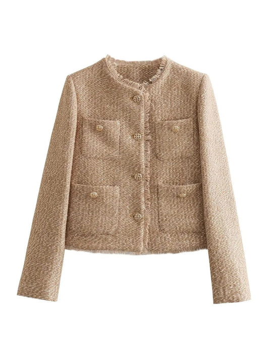 Elegant Button-Up Tweed Jacket-XS-Allison Arch