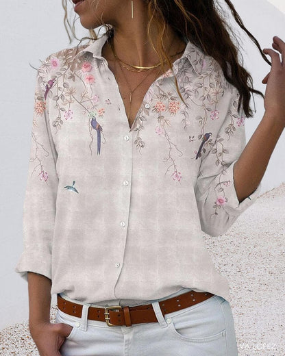 Floral Blouse - Long Sleeve - Collared - Button-Up Shirt - Women's Shirt-Allison Arch