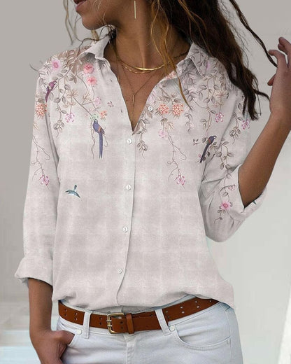 Floral Blouse - Long Sleeve - Collared - Button-Up Shirt - Women's Shirt-Allison Arch