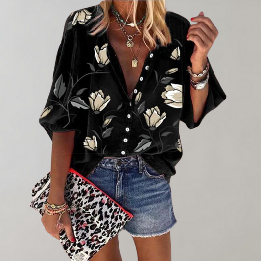 Floral Blouse - Loose Fit - Half Sleeve - Summer Top - Women's Summer Clothes-Allison Arch
