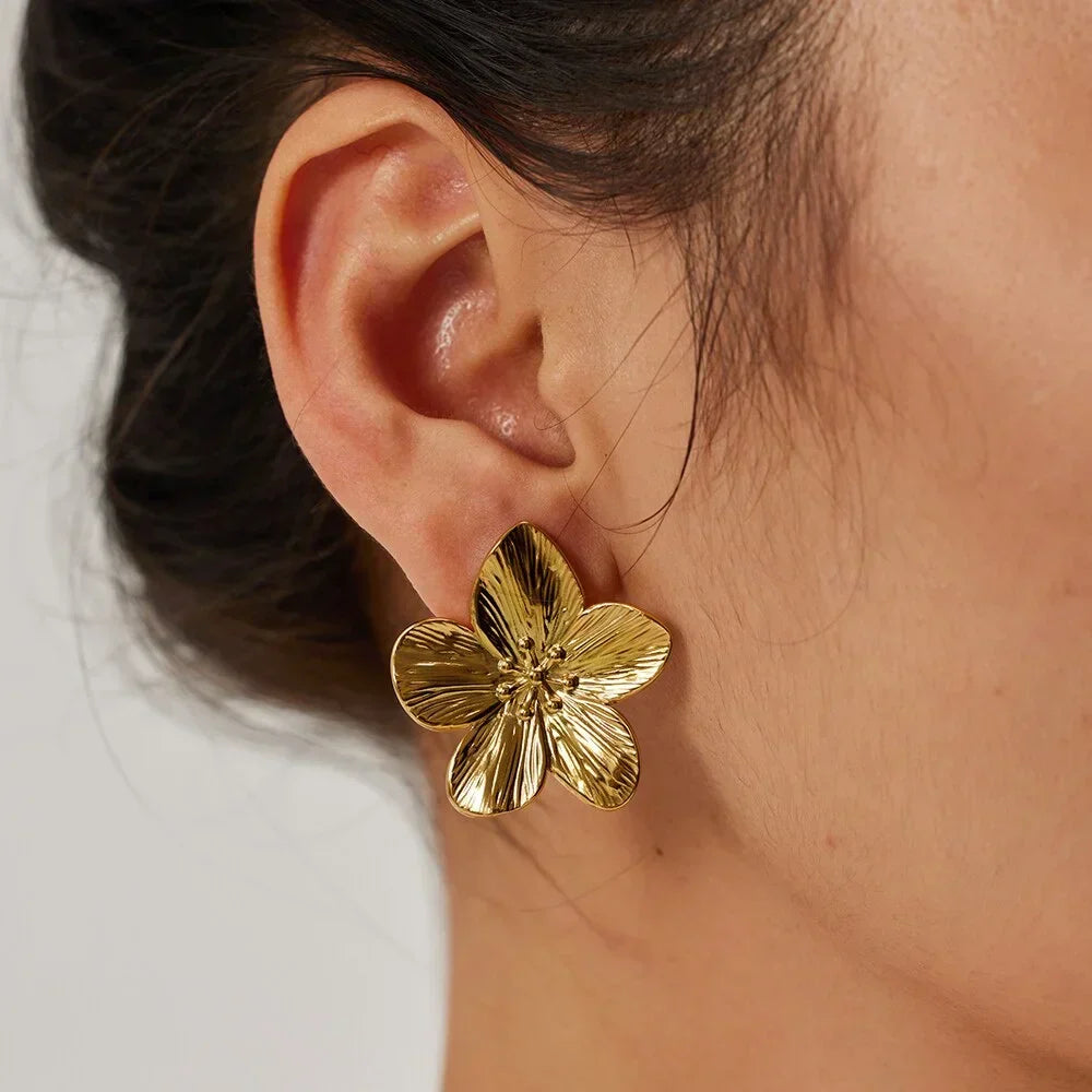 Flower Earrings - Women's Vintage Golden Stud Earrings-Allison Arch