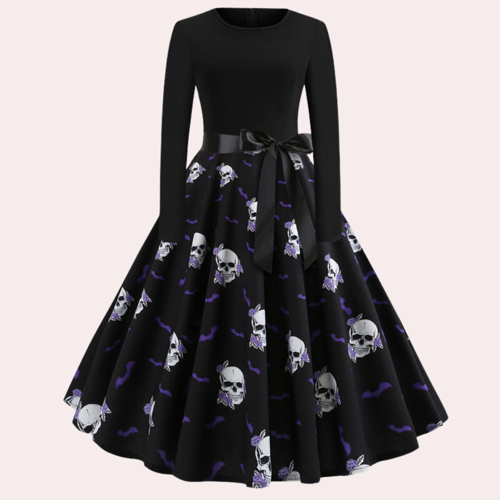 Halloween Dress | Pumpkin Print | Long Sleeve | Fit and Flare Dress | Women's Dress-Allison Arch