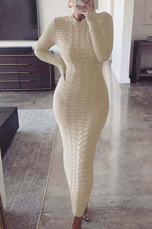Knit Maxi Dress - Long Sleeve - Bodycon - Jumper Maxi Dress - Women's Knitwear-Allison Arch