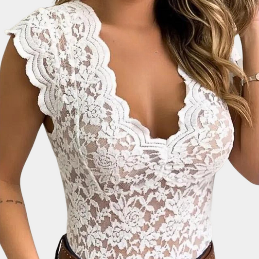 Lace Top | Slim Fit | V-Neck | Sleeveless Lace Top | Women's Clothing -Allison Arch