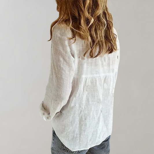 Ladies Linen Shirt - Long Sleeve - Collared - Button-Up Blouse - Linen Shirt Women-Allison Arch
