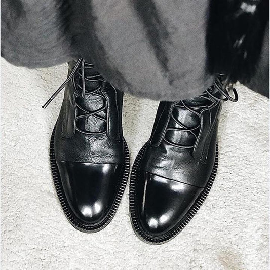 Leather Boots - Women's Vintage Mid Calf Lace Up Boots-Allison Arch