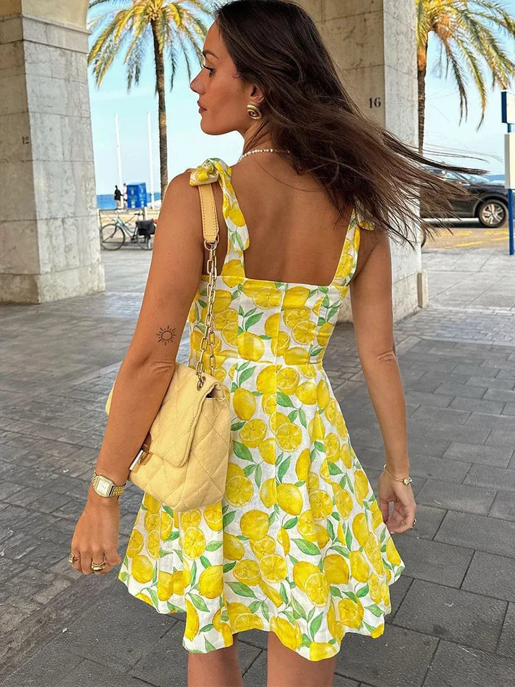 Lemon Dress - Women's Tie Strap Mini Summer Dress-Allison Arch