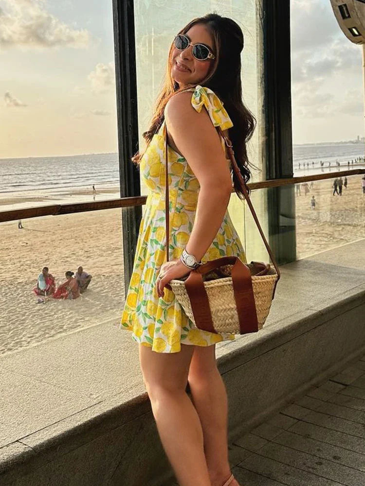 Lemon Dress - Women's Tie Strap Mini Summer Dress-Allison Arch