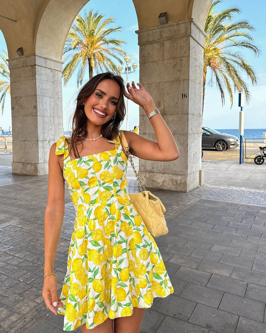Lemon Dress - Women's Tie Strap Mini Summer Dress-Allison Arch
