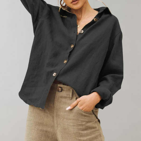 Linen Shirt - Casual - Loose Fit - Button-Up Shirt - Women's Blouses-Allison Arch