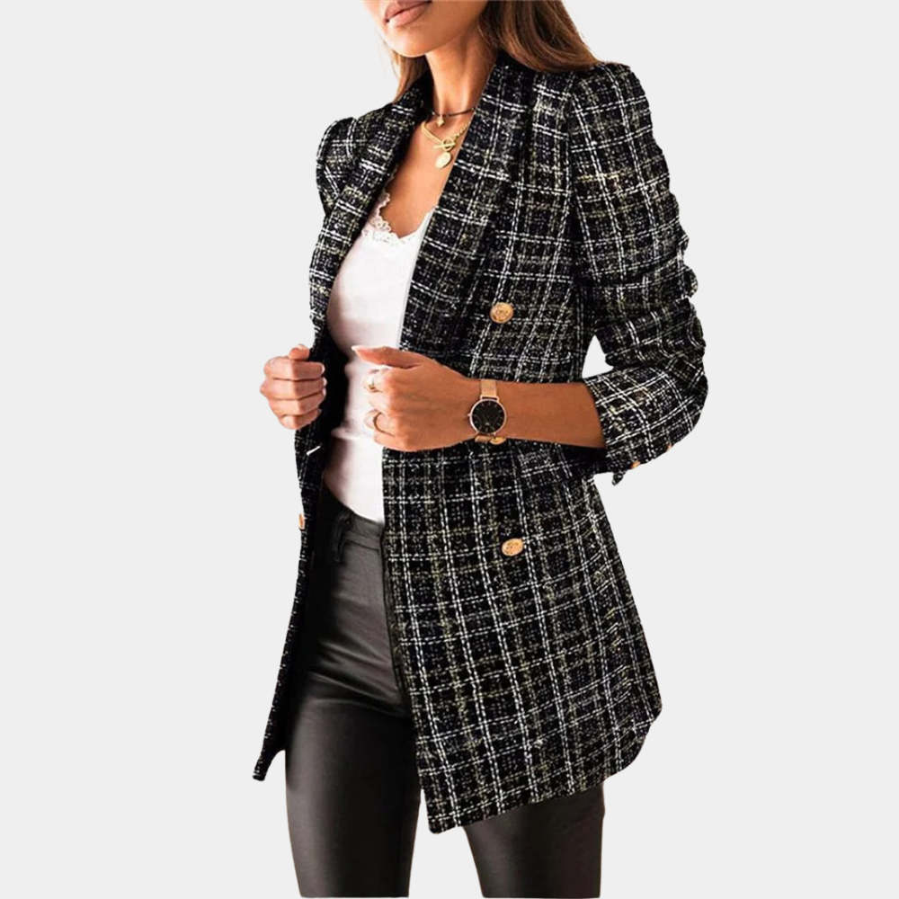 Long Blazer - Women's Stylish Checkered Longline Blazer Jacket-Allison Arch