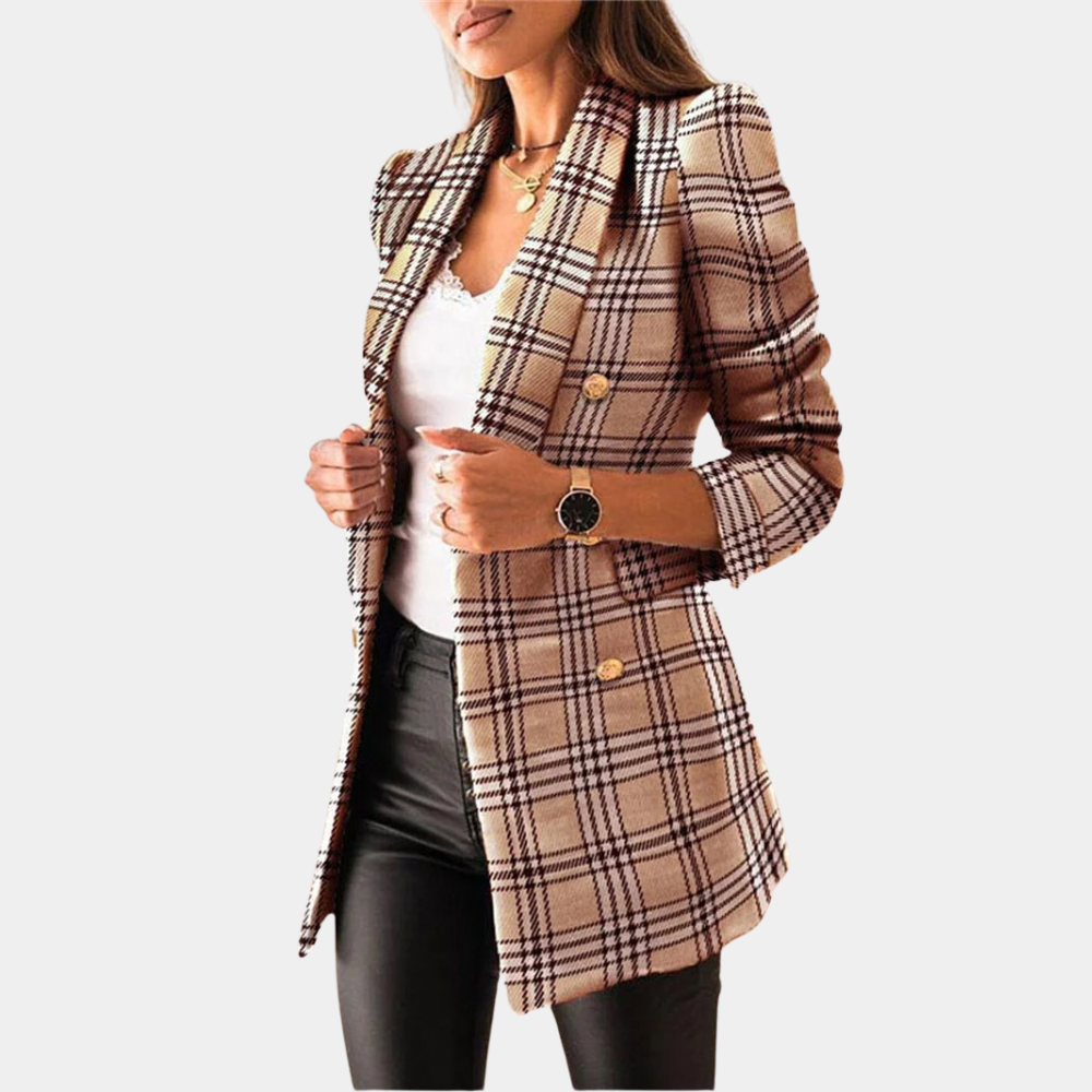 Long Blazer - Women's Stylish Checkered Longline Blazer Jacket-Allison Arch