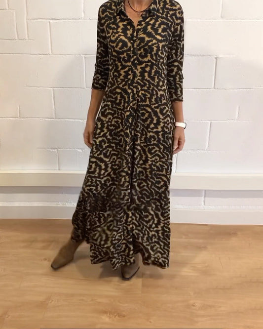 Maxi Dress - Collar - Button-Up - Long Sleeve Dress - Maxi Shirt Dress-Allison Arch