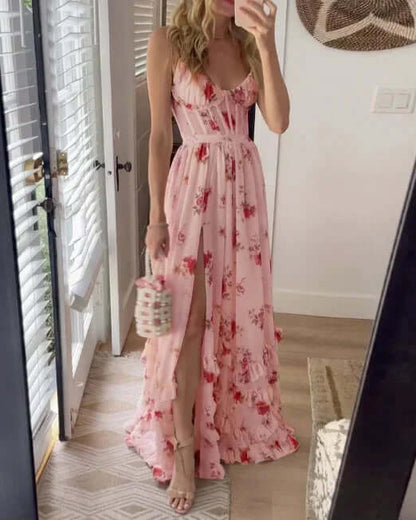 Maxi Sundress - Elegant - Slit - Floral Dress - Corset Dress-Allison Arch