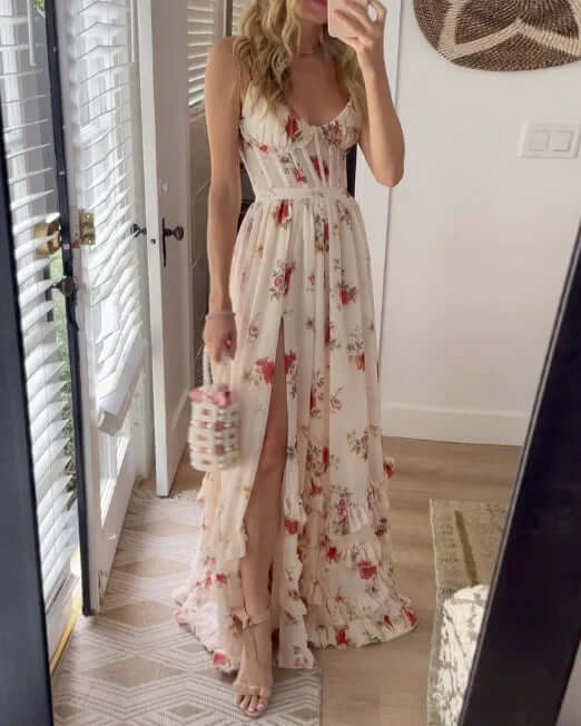 Maxi Sundress - Elegant - Slit - Floral Dress - Corset Dress-Allison Arch